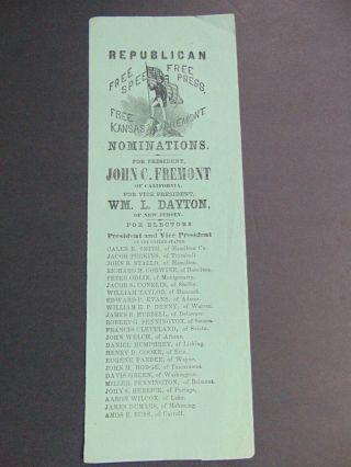 C.  1856 John C.  Freemont For President Broadside - Republican Ticket