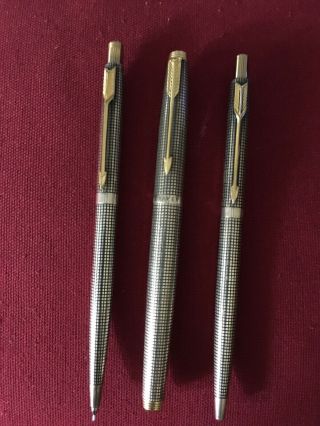 Vintage Parker Sterling Silver 75 Cesele Ball Point Pen,  Rollerball And Pencil