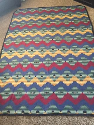 Vtg Beacon Blanket Camp Red Blue Yellow Green Aztec Native American Cotton