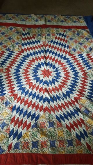 Vintage Eight Point Star Hand Made & Pieced Quilt 70 X 82