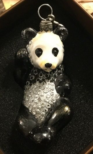 Jay Strongwater Panda Christmas Ornament Swarovski Crystals Euc