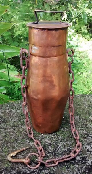 Vintage Copper Water Carrier W/chain & Lid Mid - East Dove - Tailed Primitive