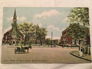 1910? Postcard Lynn,  Ma Mass St.  Mary’s Church And School No Cars