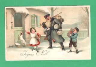 Vintage Christmas Postcard Santa Claus - Mailman Children Gifts Dog Snow House