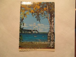 Mackinac Bridge Michigan Mi Continental Sized Postcard