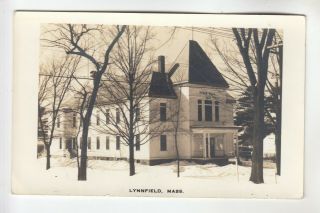 Postcard Size Photo Blank Back Town Hall In Winter Lynnfield Center Ma