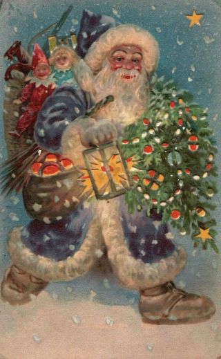 Christmas Santa Claus Hold - To - Light Bluish Purple Robe 1907 Postcard Toys