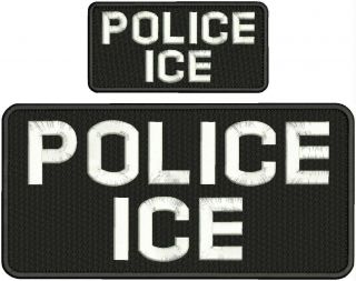 Police Ice Embroidery Patch 5x10 And 2.  50x5 Hook On Back B Lk/white
