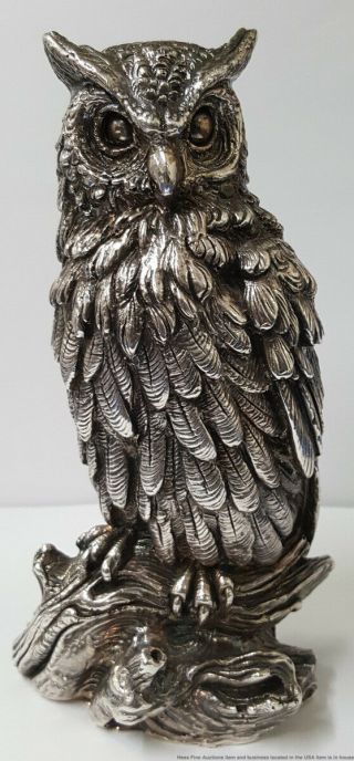 Heavy 15ozt Sterling Silver Great Horned Owl Bird Hawk Artisan Sculpture Figure