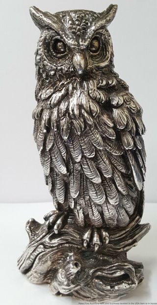 Heavy 15ozt Sterling Silver Great Horned Owl Bird Hawk Artisan Sculpture Figure 2