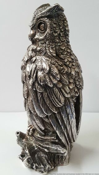 Heavy 15ozt Sterling Silver Great Horned Owl Bird Hawk Artisan Sculpture Figure 3