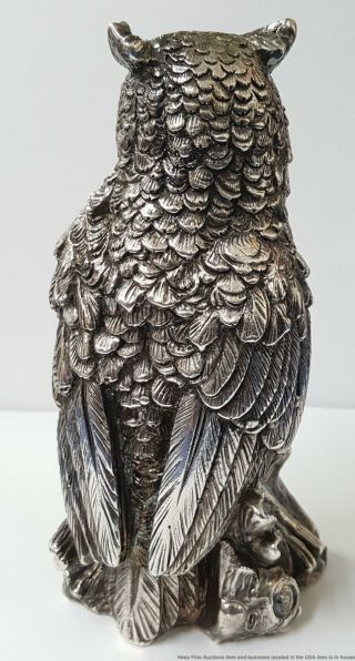 Heavy 15ozt Sterling Silver Great Horned Owl Bird Hawk Artisan Sculpture Figure 4