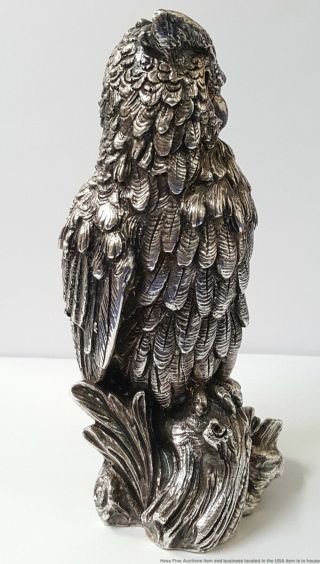 Heavy 15ozt Sterling Silver Great Horned Owl Bird Hawk Artisan Sculpture Figure 5