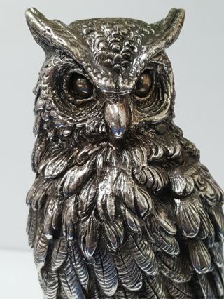 Heavy 15ozt Sterling Silver Great Horned Owl Bird Hawk Artisan Sculpture Figure 6