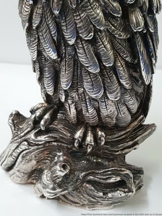 Heavy 15ozt Sterling Silver Great Horned Owl Bird Hawk Artisan Sculpture Figure 7
