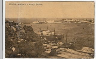 Malta; Entrance To Grand Harbour Ppc,  1923 Pmk,  To Mrs Clapson,  Horsham Rd