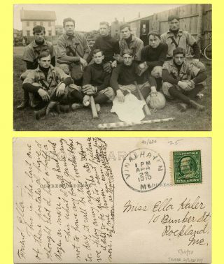 Sharp & Exc 1910 Real Photo Postcard,  Vinalhaven,  Maine Baseball Team