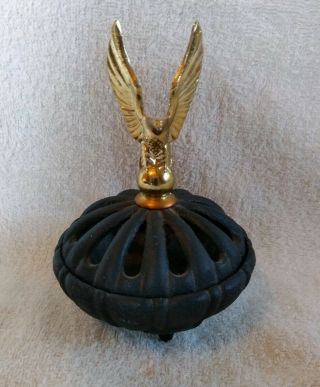 Vintage Vantines Cast Iron Incense Burner With Gold Plated Eagle