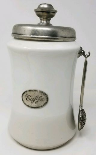 Arte Italica Ceramic Coffee Canister With Pewter Lid And Scoop - Flaws