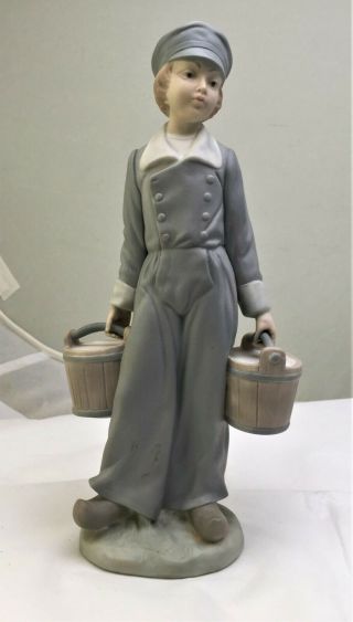 Lladro Bisque Porcelain Figurine " Dutch Boy With Milk Pails " 4811 -