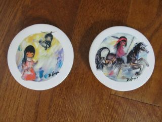 Two De Grazia Coasters Girl On Pony And Girl Ringing Bell