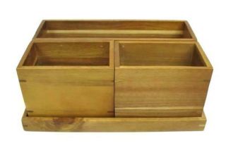 Vintage Cedar Tray With Three Trinket Boxes Desk Dresser Set