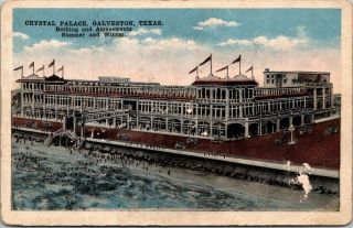 Vintage Postcard Crystal Palace Galveston Texas Bath House Beach Ocean Unposted