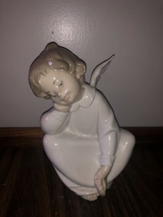 Vintage Large 7 " Lladro Angel Sitting Dreaming Thinking Porcelain Figurine 4691