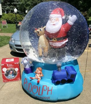 Rudolph Red Nosed Reindeer Gemmy Self Inflatable 6’ Snow Globe Island Of Misfits