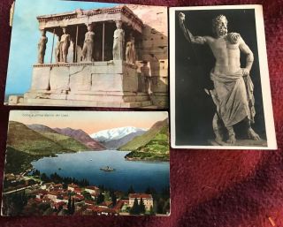 3 Vintage Postcards Athens,  Greece; Lake Como,  Italy With Stamps