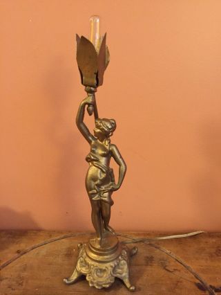 Antique Art Nouveau Cast Iron Figural Lady Liberty Table Lamp