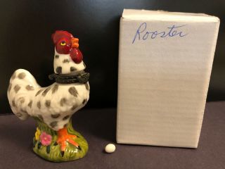 Porcelain Hinged Spotted Chicken Trinket Box With Egg Charm