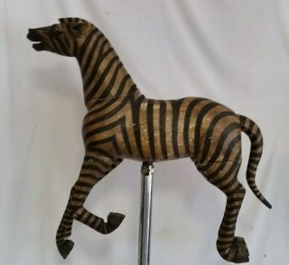 Folk Art Hand Carved Wood Carousel Zebra Painted Striped,  Pony,  Horse,  Carnival