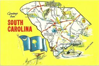 Greetings Map,  Chrome,  Unposted,  South Carolina