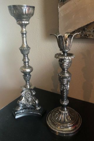 Two Castilian Imports Candle Holders Candlesticks Silver Plate Flower India Lion