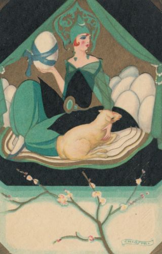 Art Deco ; Chiostri ; Genie Woman In Green,  Giant Egg & La,  Easter,  1910 - 30s