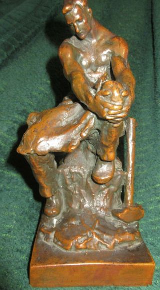 Single Blacksmith Iron Worker Bookend By Paul Herzel Bronze Clad
