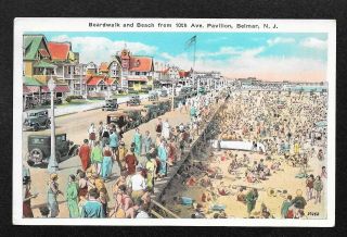 Vintage Belmar Jersey Boardwalk And Beach Postcard Old Cars