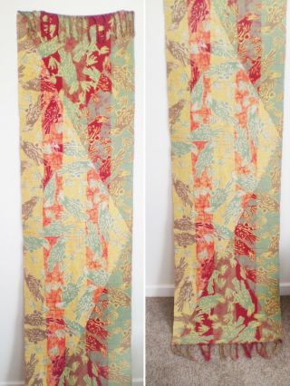 Vtg Colorful Hand Woven & Dyed Batik Cotton Table Runner Textile Birds 94 " X 21 "