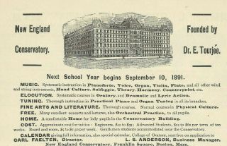 1891 England Conservatory Of Music School Boston Vintage Print Ad