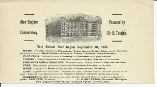 1891 England Conservatory of Music School Boston Vintage Print Ad 2