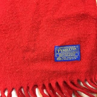 Vintage PENDLETON Throw Blanket Virgin Wool Made In USA 70s Red 2