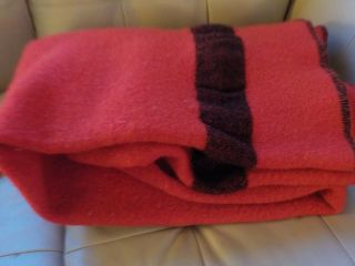 Vintage Fairbo Woolen Mills Red & Black Stripe Thick Wool Blanket Cabin Throw