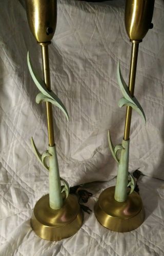 1950s Rembrandt Mid Century Modern Turquoise Sculpture Brass Table Lamps