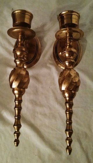 2 Vintage Gatco Solid Brass Wall Mounted Sconce Taper Candleholders India 13 "