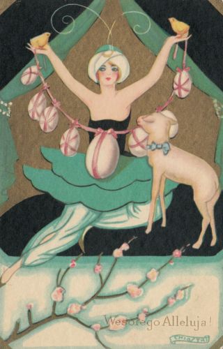 Art Deco ; Chiostri ; Genie Woman In Green,  Lamb,  Easter,  1910 - 30s