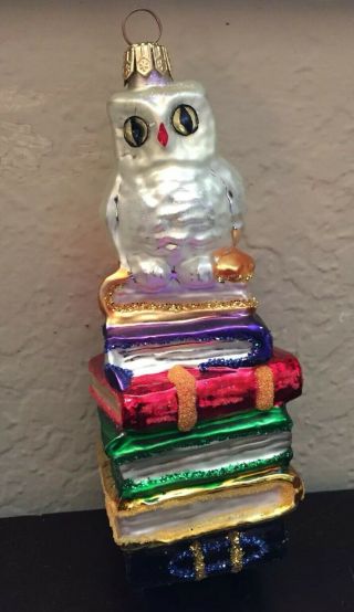 Christopher Radko Hoo Dunit Snowy Owl & Books Christmas Ornament 97 Harry Potter