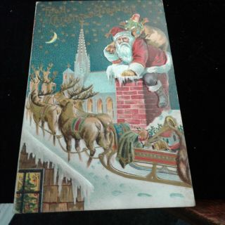 Antique Vintage Christmas Postcard Santa 1914