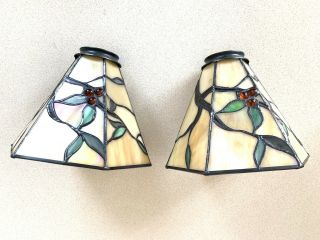 Tiffany Style Stained Iridescent Glass Lamp Shade 6” Tall Set Of 2 Multi - Color