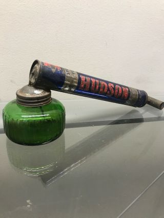 Vintage Hudson Fly Duster Sprayer With Green Glass Bowl Sprayer A8